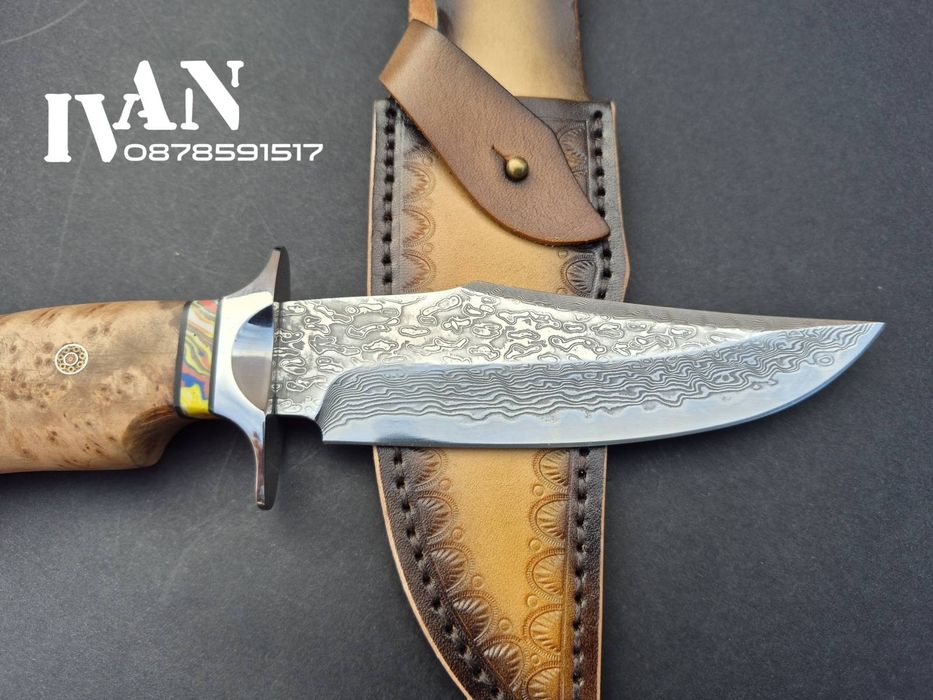 Ловен нож-Дамаска стомана VG10 с 67 слоя ламинат с кожена кания
