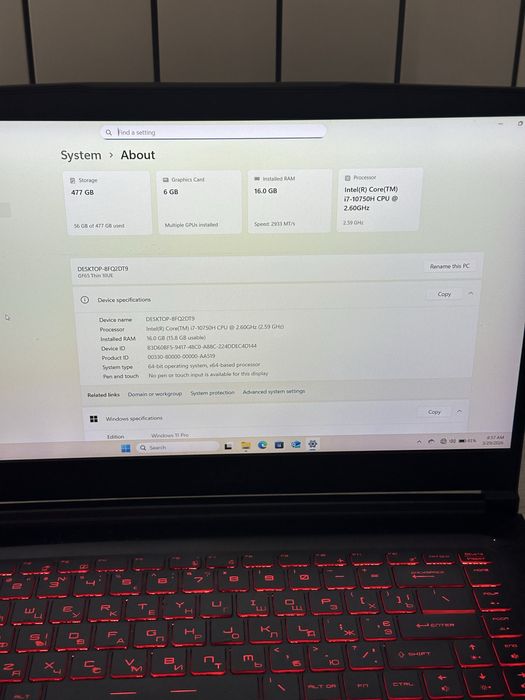 Laptop Gaming MSI  | RTX 3060 6GB | i7-10750H | 16GB RAM | 144hz