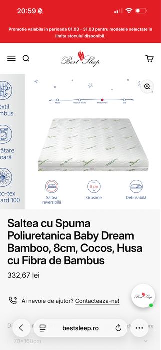 Saltea cu spuma cocos 160x70x8 cm
