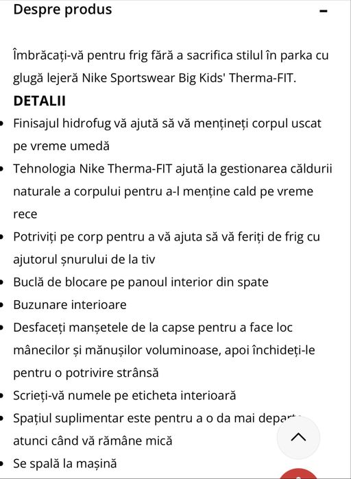 Vând geacă Nike Sportswear Heavyweight Synthetic Fill EasyOn, pentru copii, mărimea XL(158-170 cm)