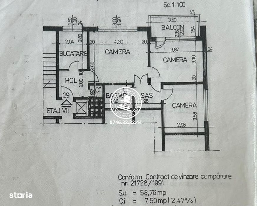 Apartamen 3 camere de vanzare, semidecomandat, etaj intermediar - Podu