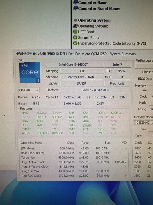 Sistem bussiness mini PC DELL nou,Intel i5-14500T placa baza dell q670 16Gb RAM DDR5 5600 Samsung UHD770,SSD m.2 NVMe x4 16.0GT/s Samsung 256GB,WIN 11