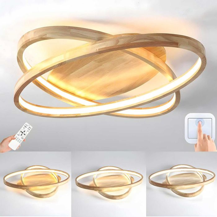 ЛЕД LED дървена таванна лампа полилей, 52см димируема дистанционно 221