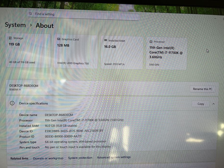 Vand PC I7-11700k