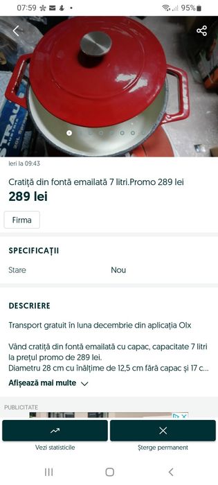 Cratiță fontă emailată 7L Ofertă 289 lei