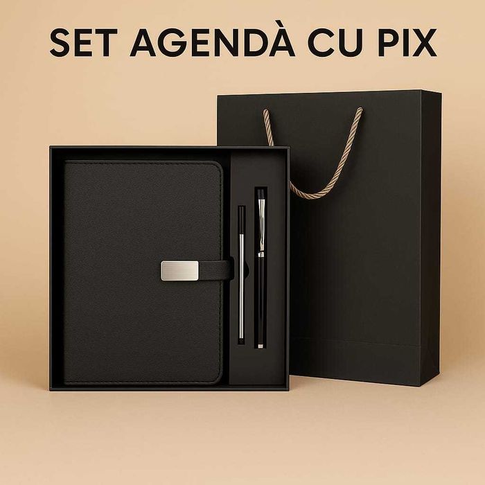 Set cadou agendă + pix + rezervă pix + cutie și pungă Lumina • OLX.ro
