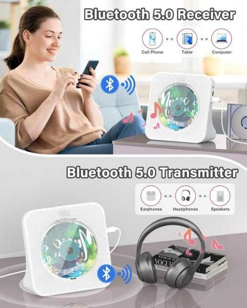 CD плейър Greadio KC-806, Bluetooth 5.0, мултифункционален CD плейър с високоговорители
