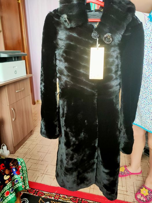 Натуральная шуба-мутон чёрный бриллиант