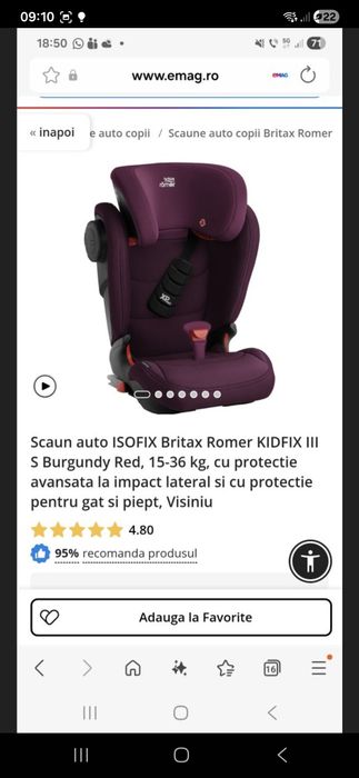 Scaun auto Britax Romer Kidfix 3 IMPECABIL 3-12 ani 15-36kg cu protect