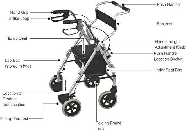 Сгъваема проходилка NRS Healthcare 2в1 Ролаторен и транспортен стол M58203 алуминиева