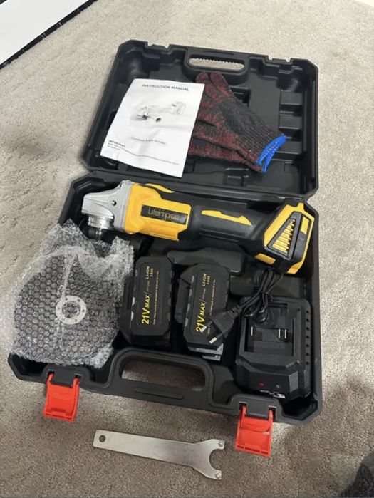 Set de polizor unghiular flex fără cablu, cu 2 baterii și încărcător