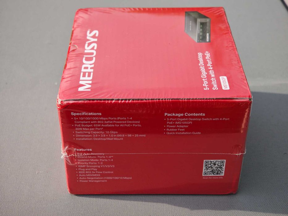 Суич PoE Desktop Mercusys MS105GP, 5 порта Gigabit