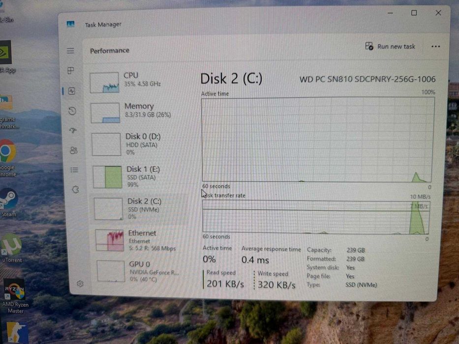 SSD m2 WD PC SN810 256GB NVMe PCIe 4.0 – Health 97%, testat