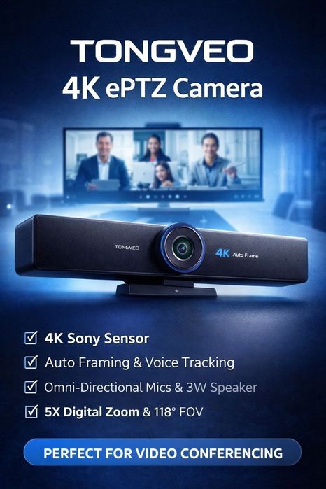 Tongveo 4K ePTZ Camera 5x digital zoom
