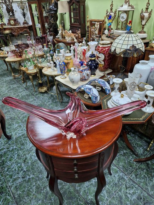 Уникална огромна антикварна кристална фруктиера Мурано