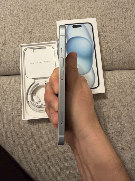 iphone 15 blue, 256gb, ca nou, baterie 100% (50 cicluri)