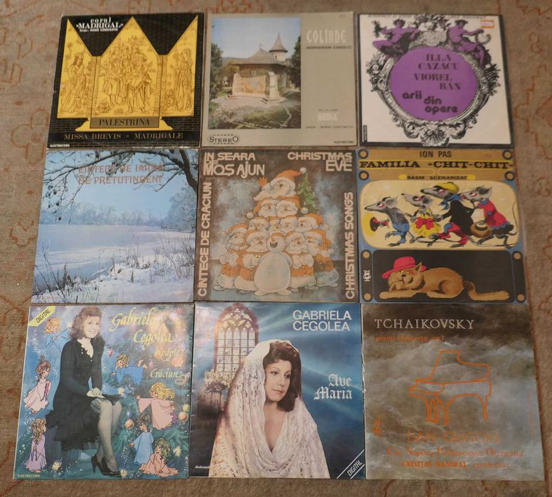 Discuri Vinyl si de Ebonita shellac 78rpm Romanesti Straine Muzica Pop Rock Disco 12" 10" sau 7" Single Povesti Basme Clasica Culta Opera Usoara etc.