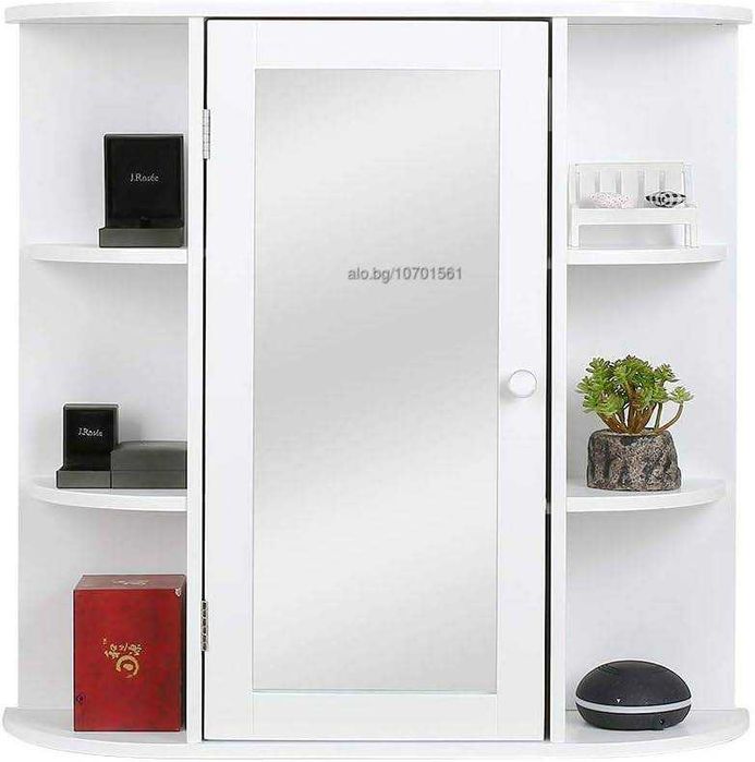 Огледален стенен шкаф за баня MDF, бял, 56 x 13 x 58 см