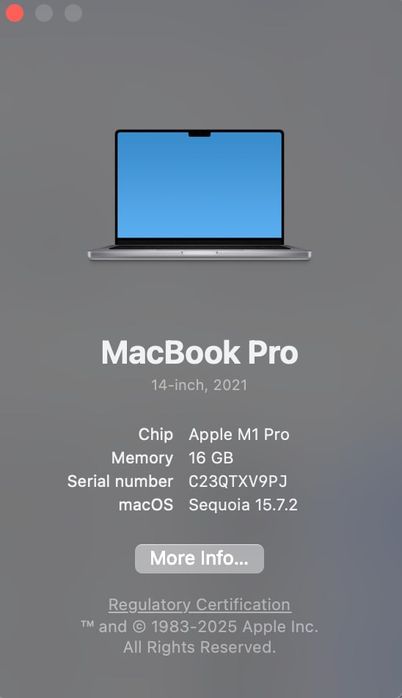 Macbook Pro 14” M1 Pro 16gb 1TB SSD (CPU 10 cores/GPU 14 cores)