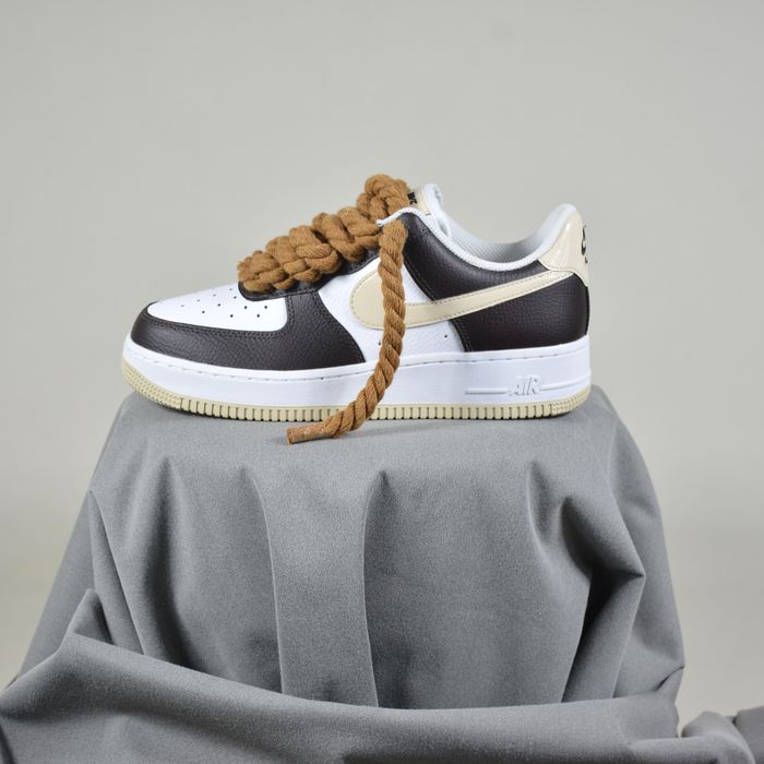 Pantofi Sport Air Force 1 Custom Rope Laces Bej si Maro - Originali