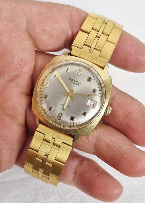 Ceas bărbătesc Betina mecanic, vintage, cu 17 rubine, din oțel inoxidabil, Swiss made.