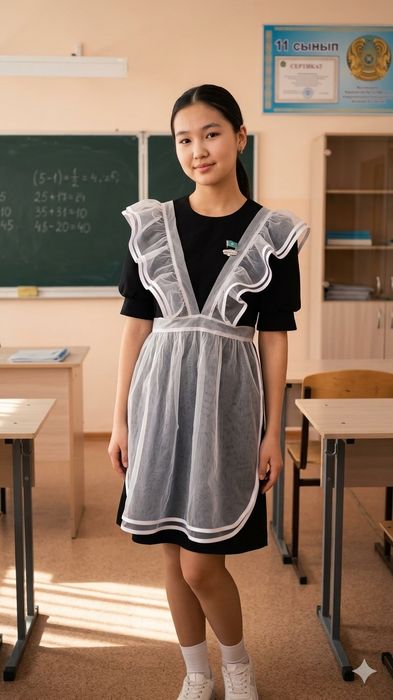 Школьный фартук сатылады.Қолдан тіктірілген