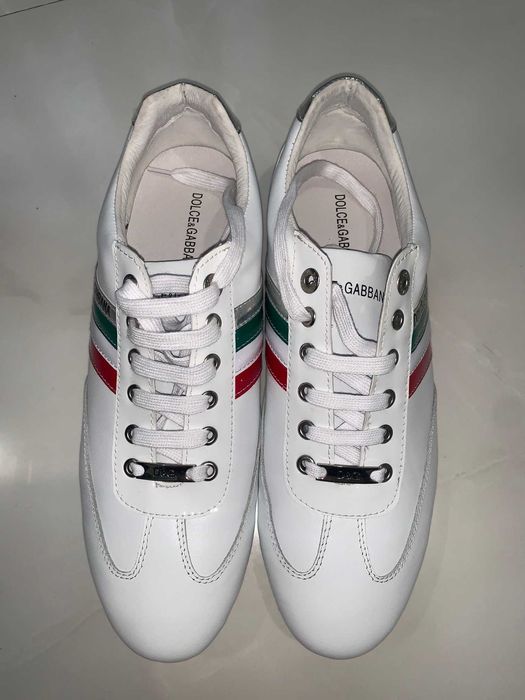 Оригинални мъжки кецове  D&G Dolce Gabbana бели с италиански ленти 45