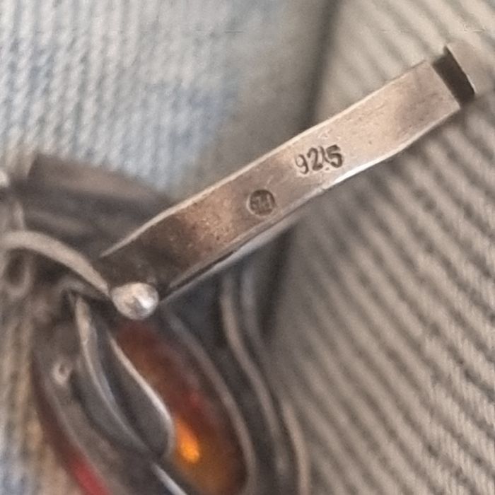 Inel argint 925 cu chihlimbar natural, model vintage reglabil