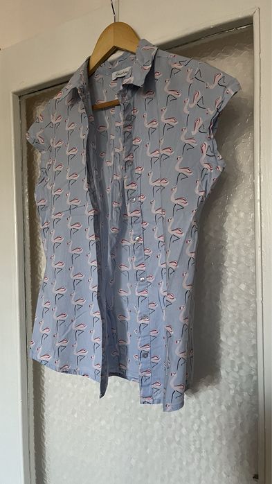 Дамска риза с къс ръкав с фламинго нова