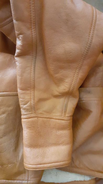 дамско палто кожух, естествена телешка кожа, кафяво супер