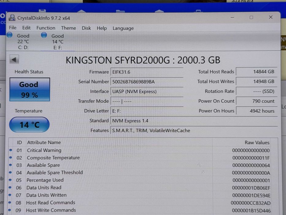 2TB SSD NVMe Gen4 Kingston FURY Renegade SFYRDK 7300MB/s Game*PS5