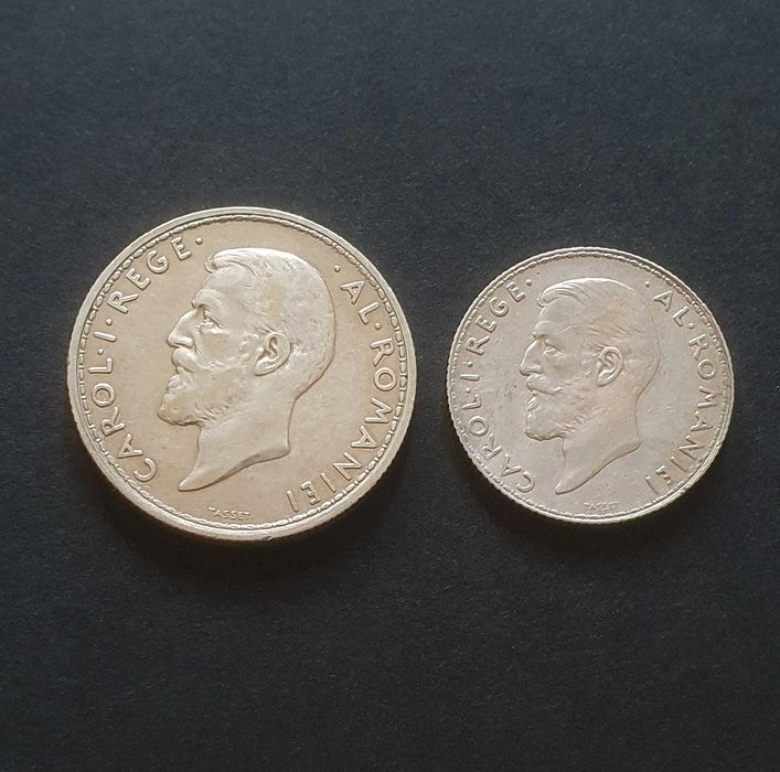 Moneda argint, set 1 si 2 lei 1912, Regele Carol.