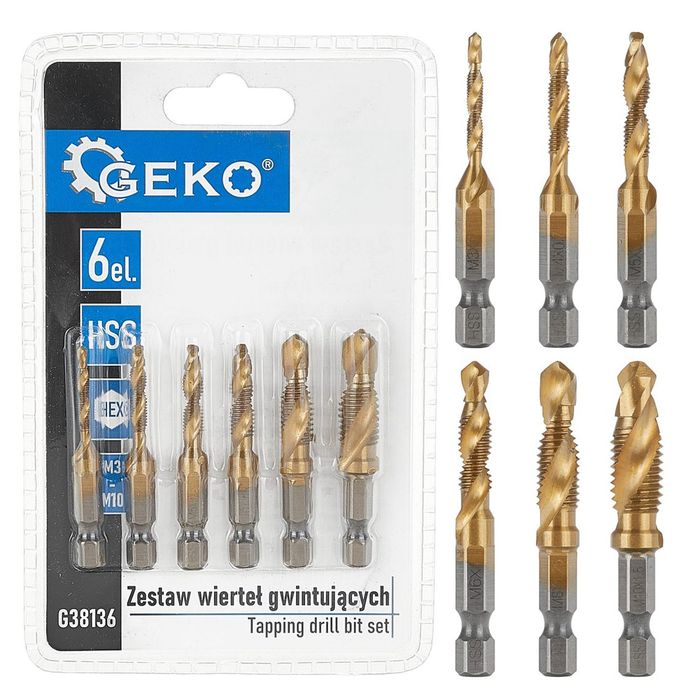 Комплект свредла, hss hex m3-m10, 6 бр. geko