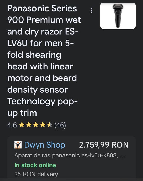 Aparat de ras Panasonic series 900 cu 5 lame