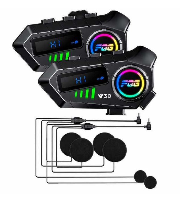 Комплект 2 бр. Bluetooth интеркоми за каска 6.0, CVC DSP шумопотискане, LED дисплей, IPX6, 1000 mAh