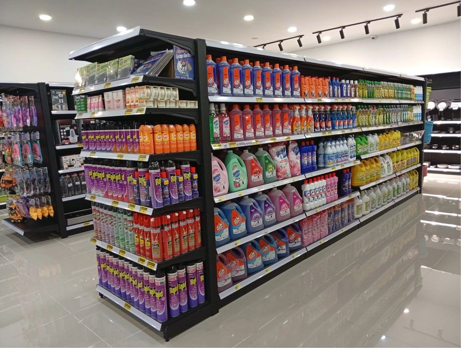 Rafturi metalice pentru supermarket antracit cu spate perforat