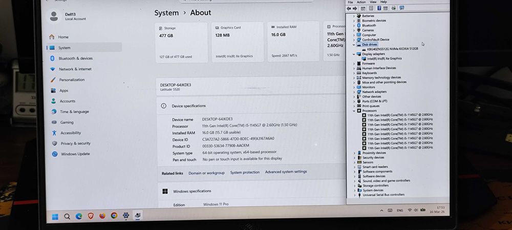 Vand laptop i5 generatia 11 4.400 GHZ 16 GB DDR4 SSD 512 GB