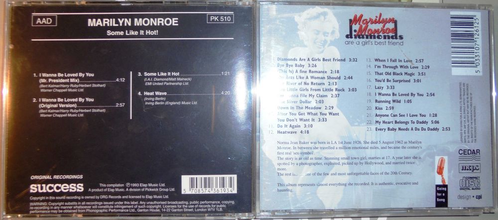 Vand  CD-uri originale cu Marilyn Monroe
