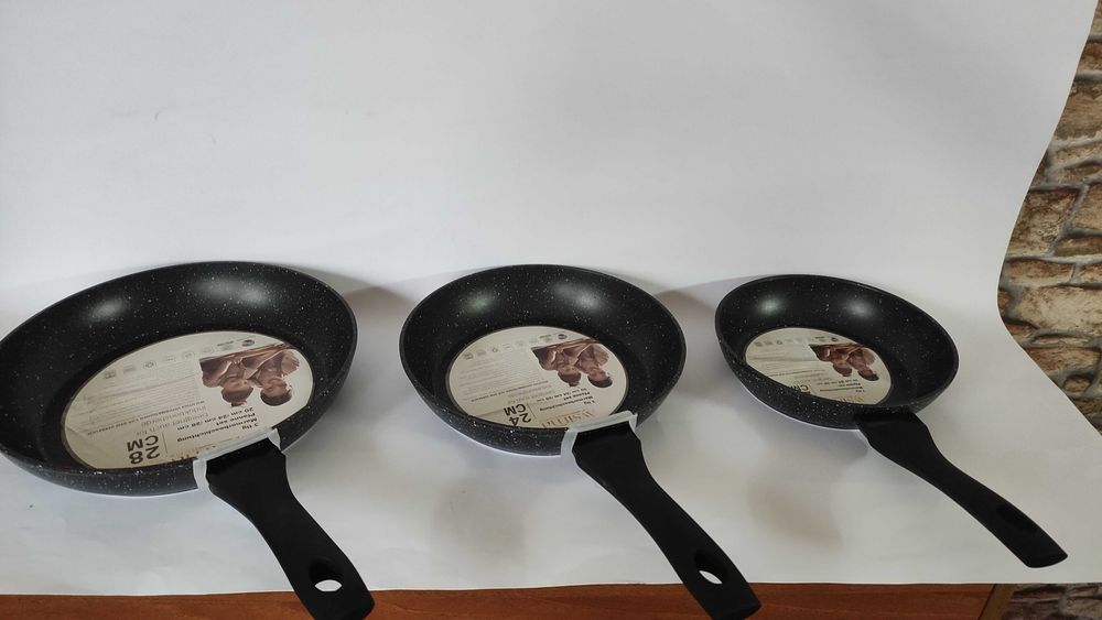 Нов комплект от 3 тигана с мраморно покритие+индукция