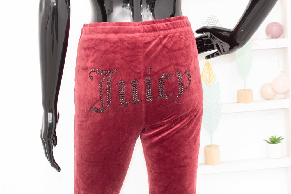 Juicy Couture оригинален дамски панталон плюшен вишнав лого камъни XS