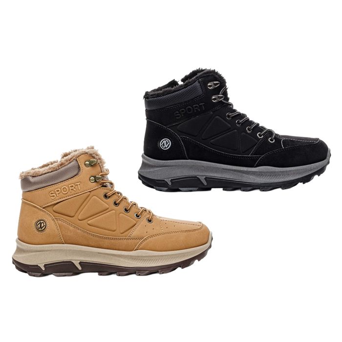 Мъжки зимни боти със цип  в черно и бежово-ПРОМОЦИЯ