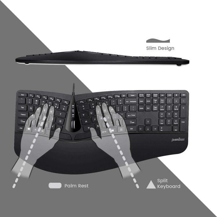 Set tastatura mouse vertical Perixx Periduo-505 AZERTY,ergonomică cu fir USB,suport pentru palme reglabil și taste scurte cu membrană tactică