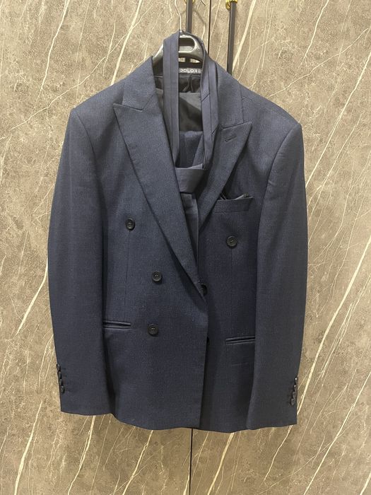 Костюм тройка двубортный синий