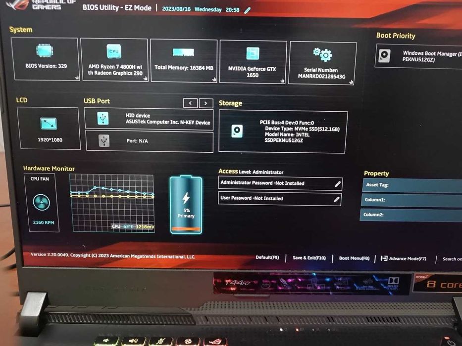 ROG strix g513/ 16GB DDR4/ 512GB SSD/GTX 1650 4 GB