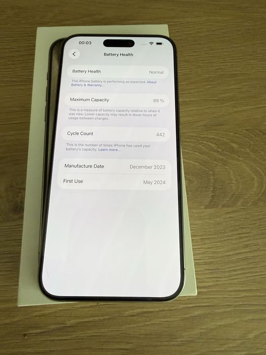 iPhone 15 Pro Max Natural Titanium 256GB-Като нов 89% батерия
