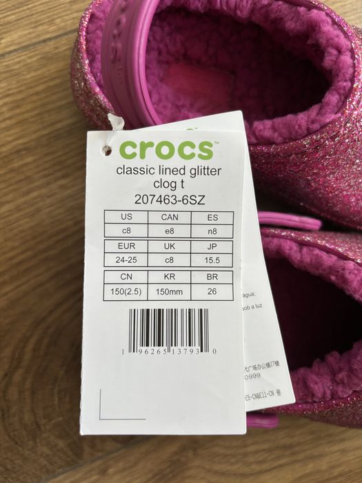 Нови Crocs детски розови брокат с етикет 24/25 размер