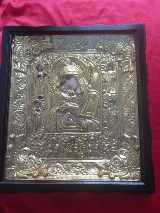 Уникална Руска Икона  с Обков  Почаевската Богородица и Светци