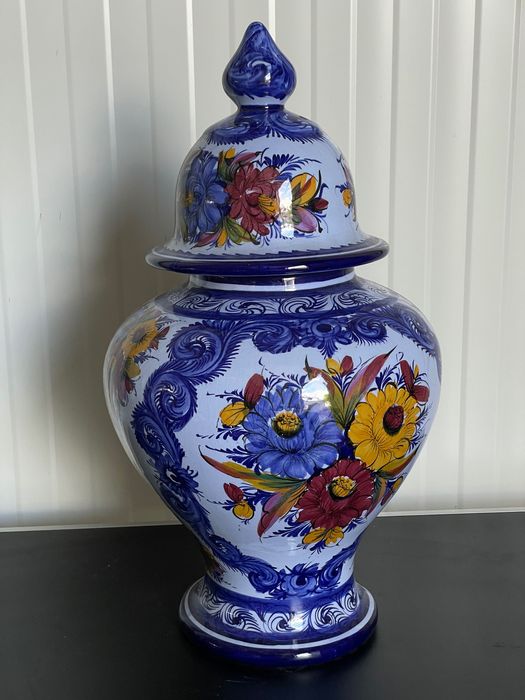 Vaza mare ceramica Faiarte Alcobaça cu capac