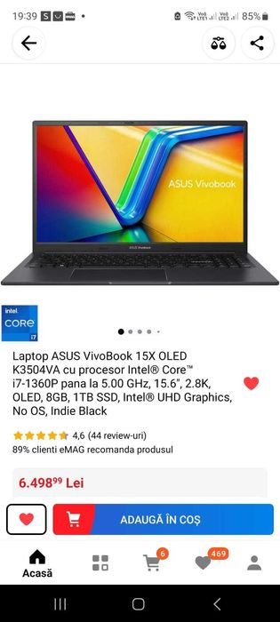 ASUS VivoBook 15X OLED K3504VA, i7-1360P, 8GB, 1Tb SSD, NOU 3499 Lei