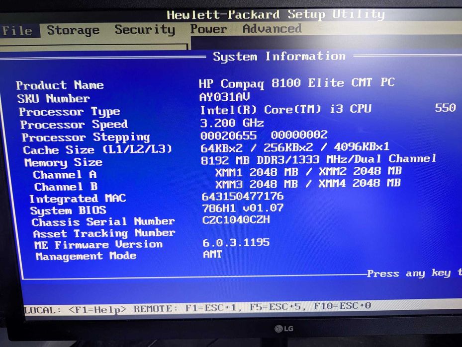 Sistem PC complet HP Intel I3 3.2 GHZ, 8GB Ram + Monitor 18.5 LG